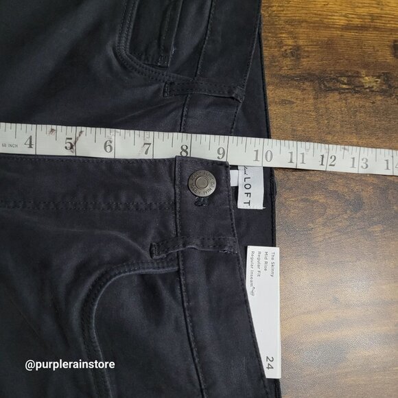 LOFT Jeans Size 24 Skinny Mid Rise Regular Fit Tummy Control Black Wash NWT - Picture 9 of 12